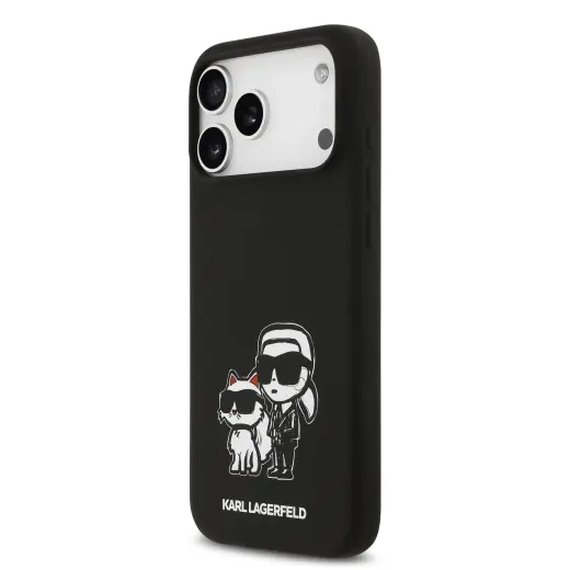 Karl Lagerfeld Liquid Silicone K&CH Sketch maciņš ar MagSafe atbalstu telefonam iPhone 17 Pro Max melns