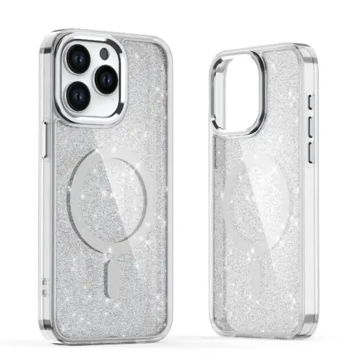 Glitter phone case with MagSafe support for iPhone 17 Pro clear