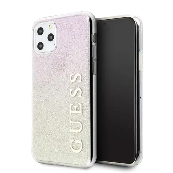 Guess GUHCN58PCUGLGPI Hard Gradient Glitter Case Aizsargapvalks Priekš Apple iPhone 11 Pro Rozā - Zeltains