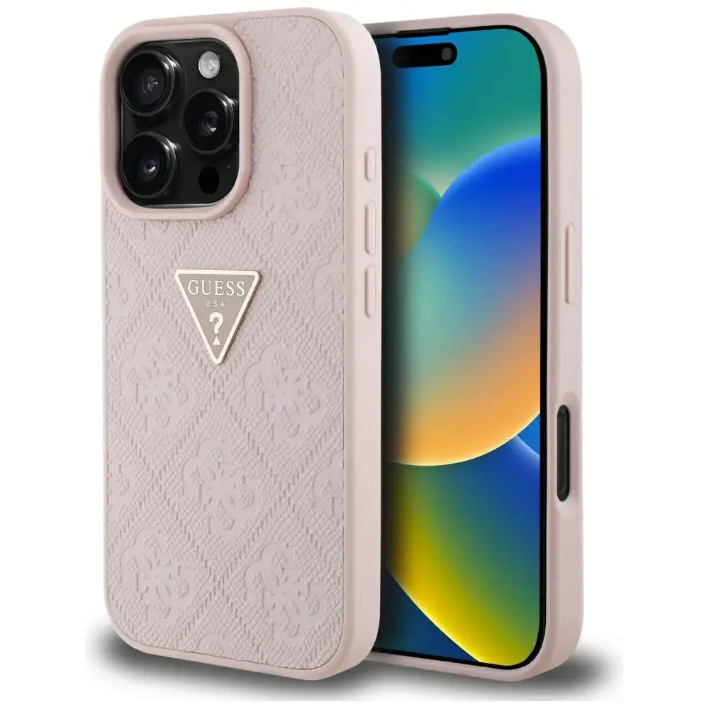 Etui Guess Hot Stamp 4G Pattern Triangle  Metal Logo do iPhone 16 Pro Max różowy