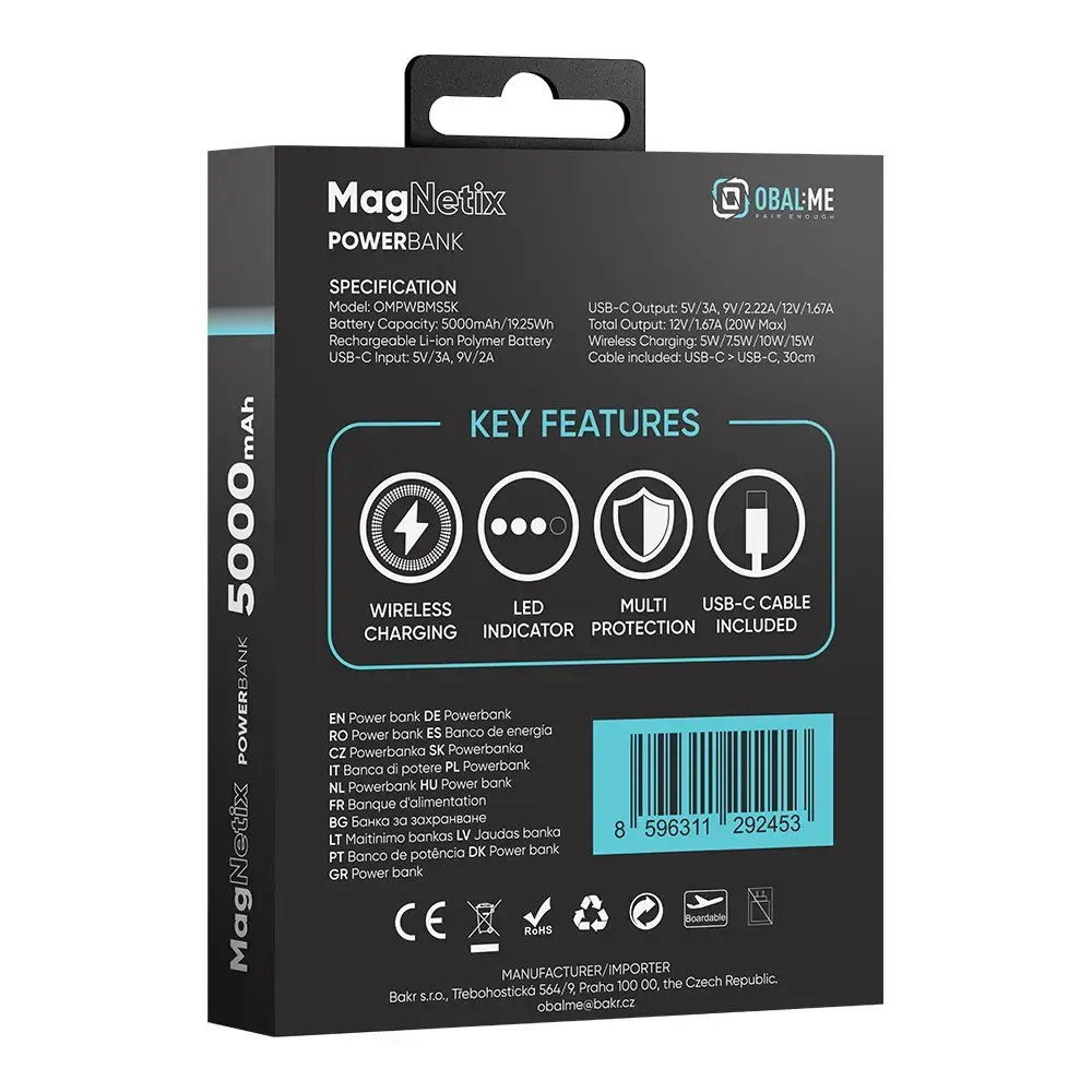 OBAL:ME MagNetix ārējais akumulators (powerbank) | 5 000 mAh | MagSafe | melns