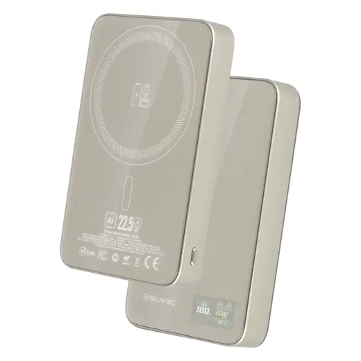 Blavec BJ-04 Slim ārējais akumulators (powerbank) | 10000 mAh | 22.5W | USB-C, MagSafe | LED ekrāns | pelēks