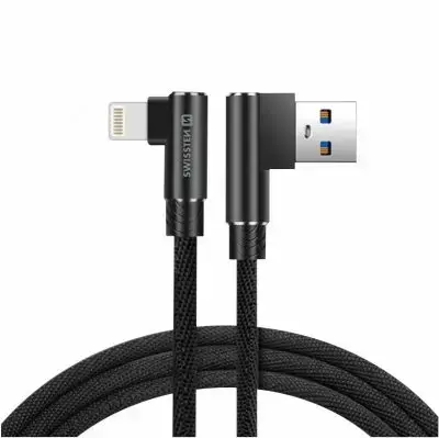 Swissten Pītais L Tipa Universāls Quick Charge 3.1 USB uz Lightning Datu un Uzlādes Kabelis 1.2m Melns