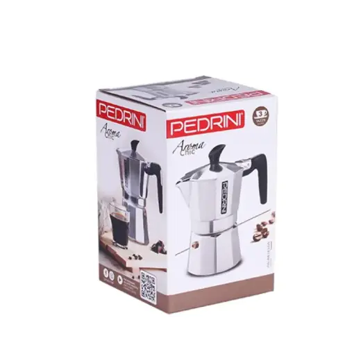 Pedrini Coffee Maker polished Aluminum 3 Cups silver black (9083-3) (90833)