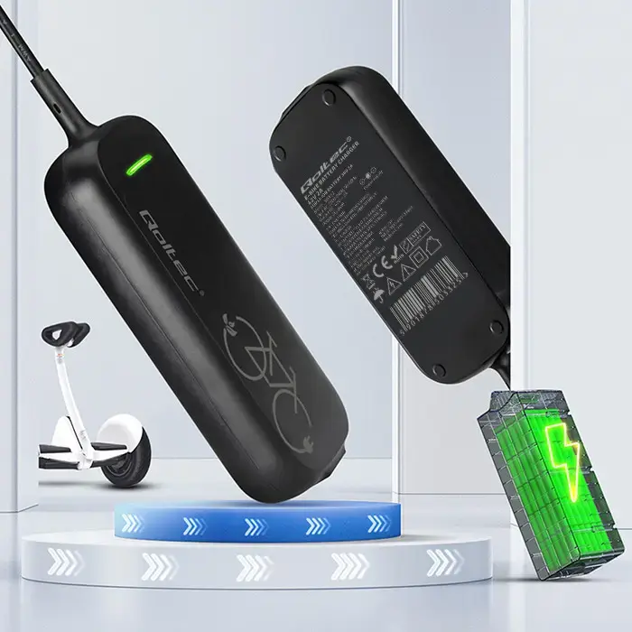 Qoltec Fast Charger for e-bike, electric scooter 36V | 42V | 2A | 5.5*2.1 | water resistant + power cable