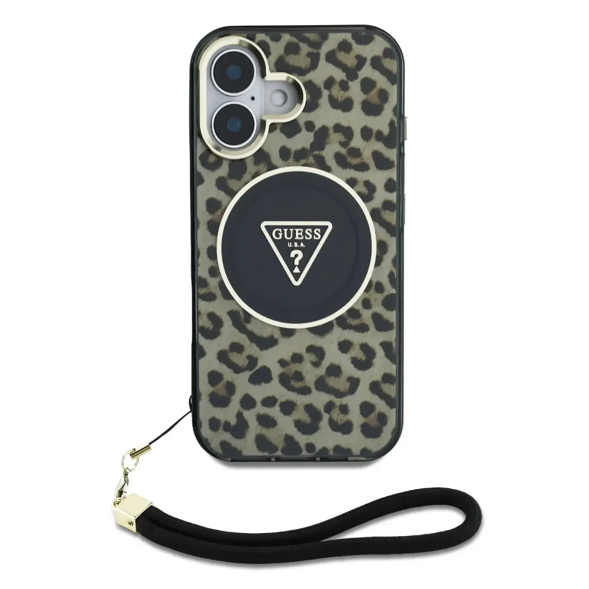 Etui Guess HC IML Leopard Triangle Cord   Strap do iPhone 16 MagSafe brązowy