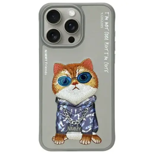 Nimmy Glasses Cool Cat phone case for iPhone 15 Pro gray