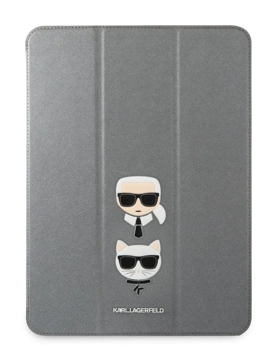 KLFC12OKCG Karl Lagerfeld and Choupette Head Saffiano Folio Cover for iPad Pro 12.9 Silver