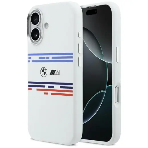 BMW M Silicon Horizontal Line MagSafe kaas iPhone 17 jaoks, valge