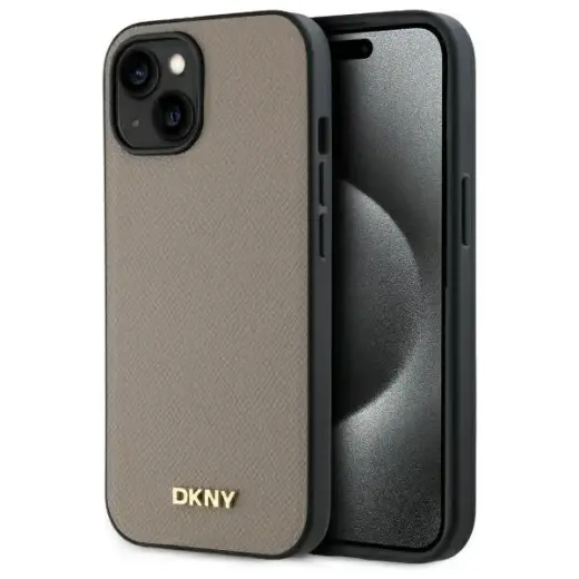 DKNY DKHMP15SPGHLME iPhone 15 6.1"        beżowy|beige hardcase Grained Metal Logo MagSafe