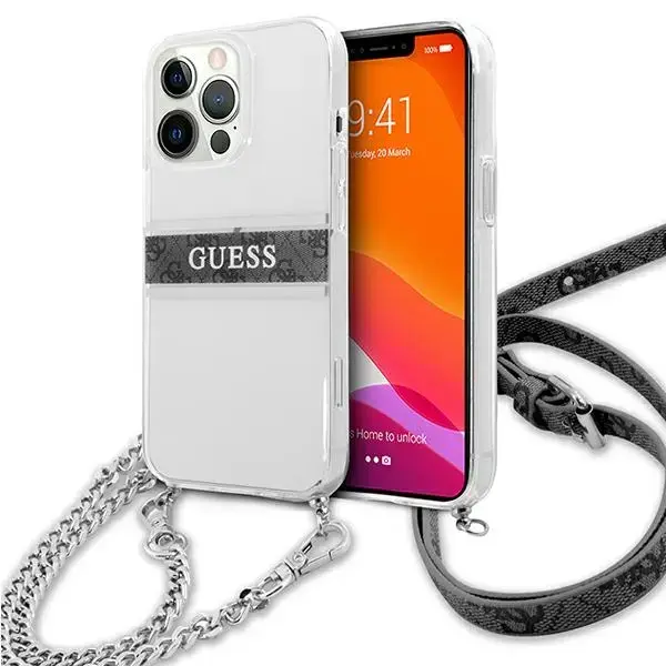 Guess GUHCP13LKC4GBSI iPhone 13 Pro | 13 6,1" Transparent hardcase 4G Grey Strap Silver Chain
