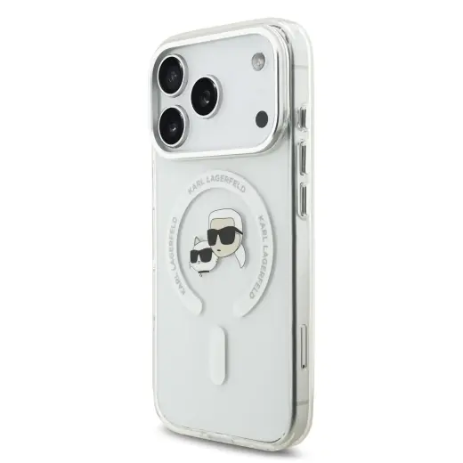 Karl Lagerfeld IML K&CH Heads Metal Frame MagSafe Case for iPhone 17 Pro Transparent