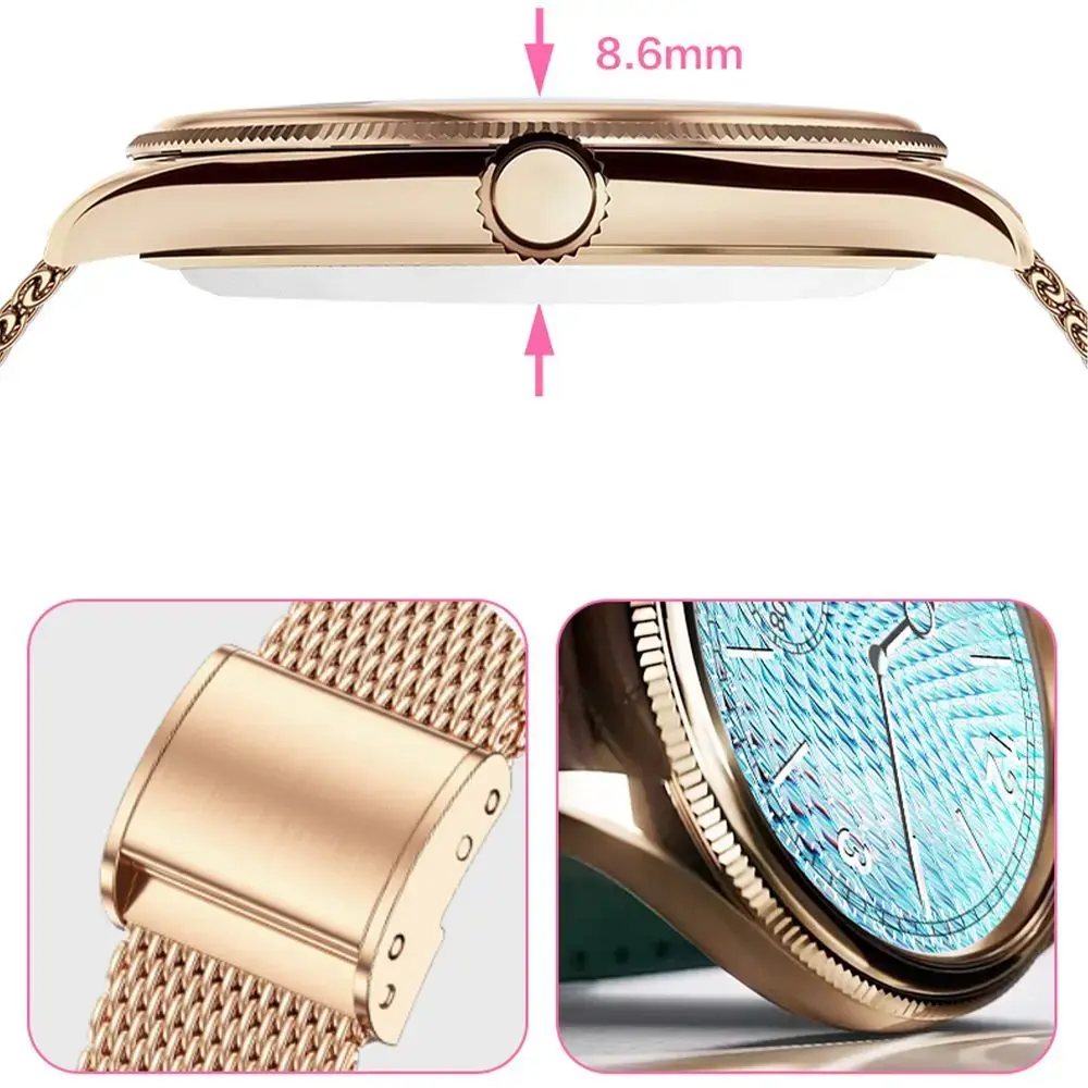 Smartwatch TITMO O-170 (AMOLED, bluetooth call, stainless steal gold mesh strap) gold