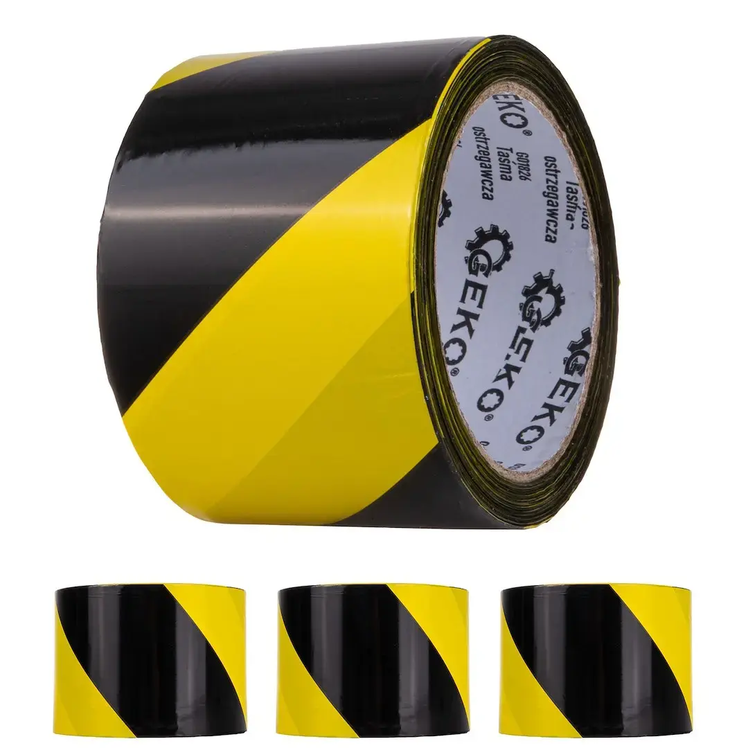 Geltona ir juoda įspėjamoji juosta 100m x 70mm