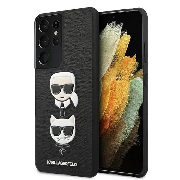 Karl Lagerfeld KLHCS21LSAKICKCBK S21 Ultra G998 czarny|black hardcase Saffiano Ikonik Karl&Choupette Head