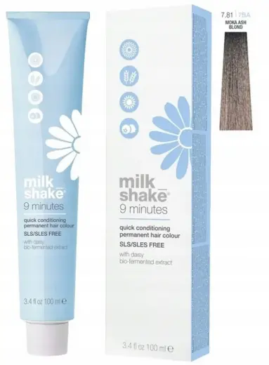 Milk Shake, 9 Minutes, Permanent Hair Dye, 7.81 Ash Blond Mocha, 100 ml