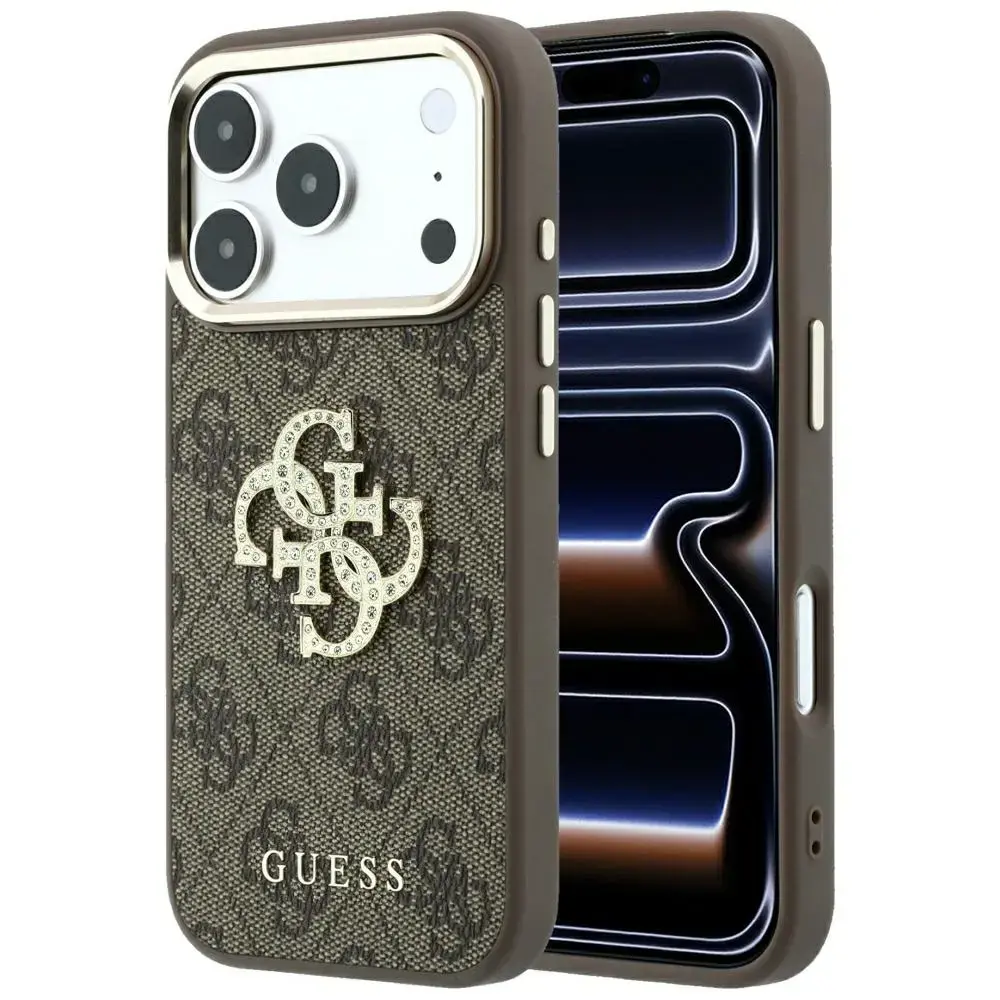 GUESS 4G AND Big Strass Logo phone case for iPhone 18 Pro Max | iPhone 17 Pro Max brown