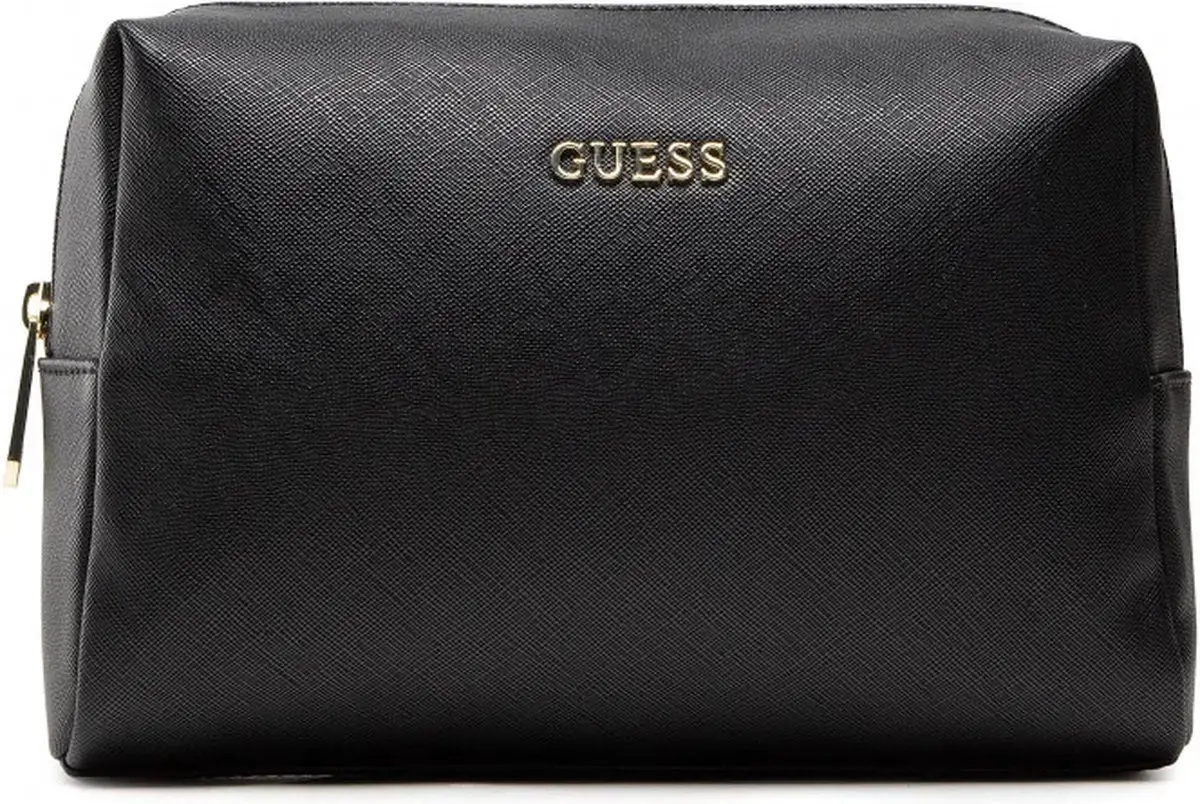 Guess, Saffiano Vanilla, Synthetic Leather, Textile Bag, Toiletry, Black, For Women, 23 x 17 x 8 cm
