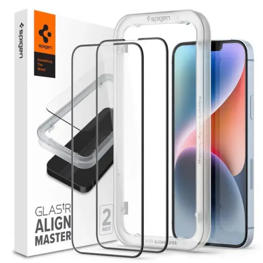 Spigen ALM GLASS FC aizsargstikls telefonam iPhone 13 | iPhone 13 Pro | iPhone 14 melns 2 gab.