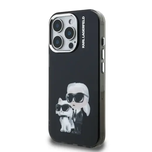 Karl Lagerfeld IML Aquarelle Karl and Choupette Case for iPhone 15 Pro Max Black