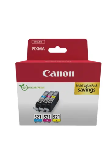 Tintes kasetņu komplekts Canon CLI-521 2934B015 ciāna/fuksīna/dzeltena 3 gab.