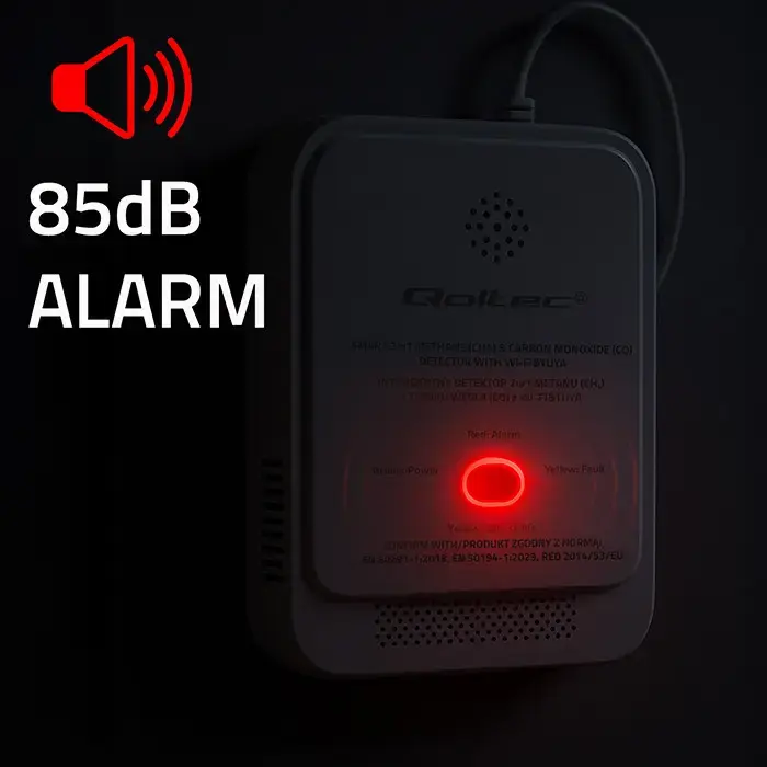 Qoltec Certified natural gas and carbon monoxide (CO) leak detector | CH4 | CO | NG | Tuya | Wi-Fi | 85dB alarm | LED