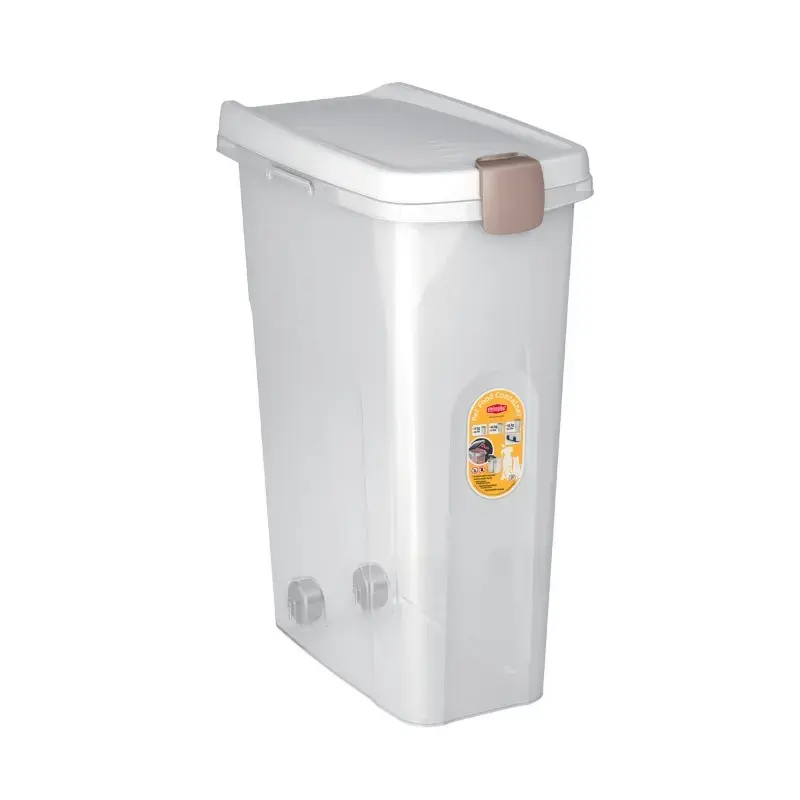Ratastega konteiner lemmikloomatoidu hoidmiseks 15kg 40L 45x27x61cm läbipaistev/valge