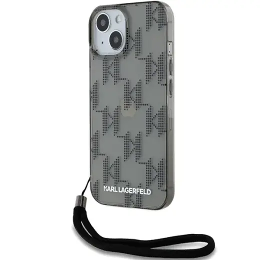 Karl Lagerfeld IML Mono KL Pattern & Cord case for iPhone 15 | 14 | 13 - black