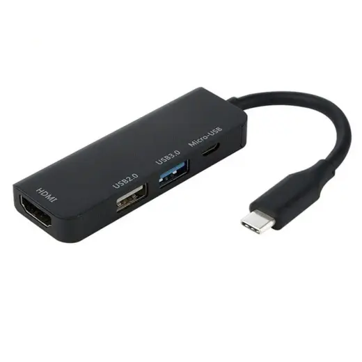 Fusion 4 in 1 Adapteris USB-C uz HDMI | USB 3.0 | USB 2.0 | Micro USB melns