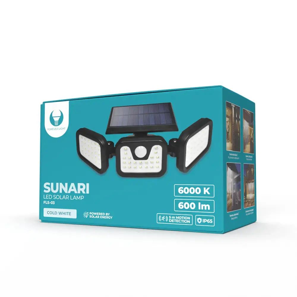Forever Light Solar LED Lamp SUNARI FLS-03 74*SMD PIR 8W 600lm 6000K 2400mAh Li-Ion