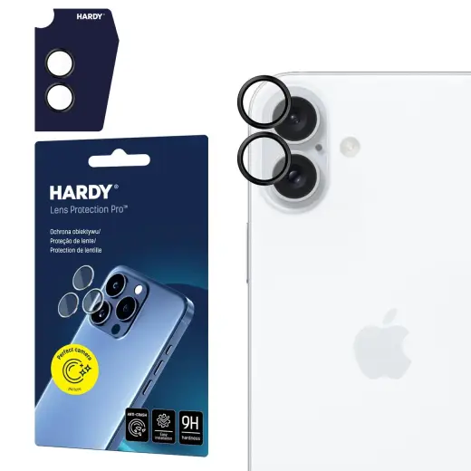 Hardy Lens Protection Pro Black Glass for Camera Objects on Apple iPhone 16 | 16 Plus - Black