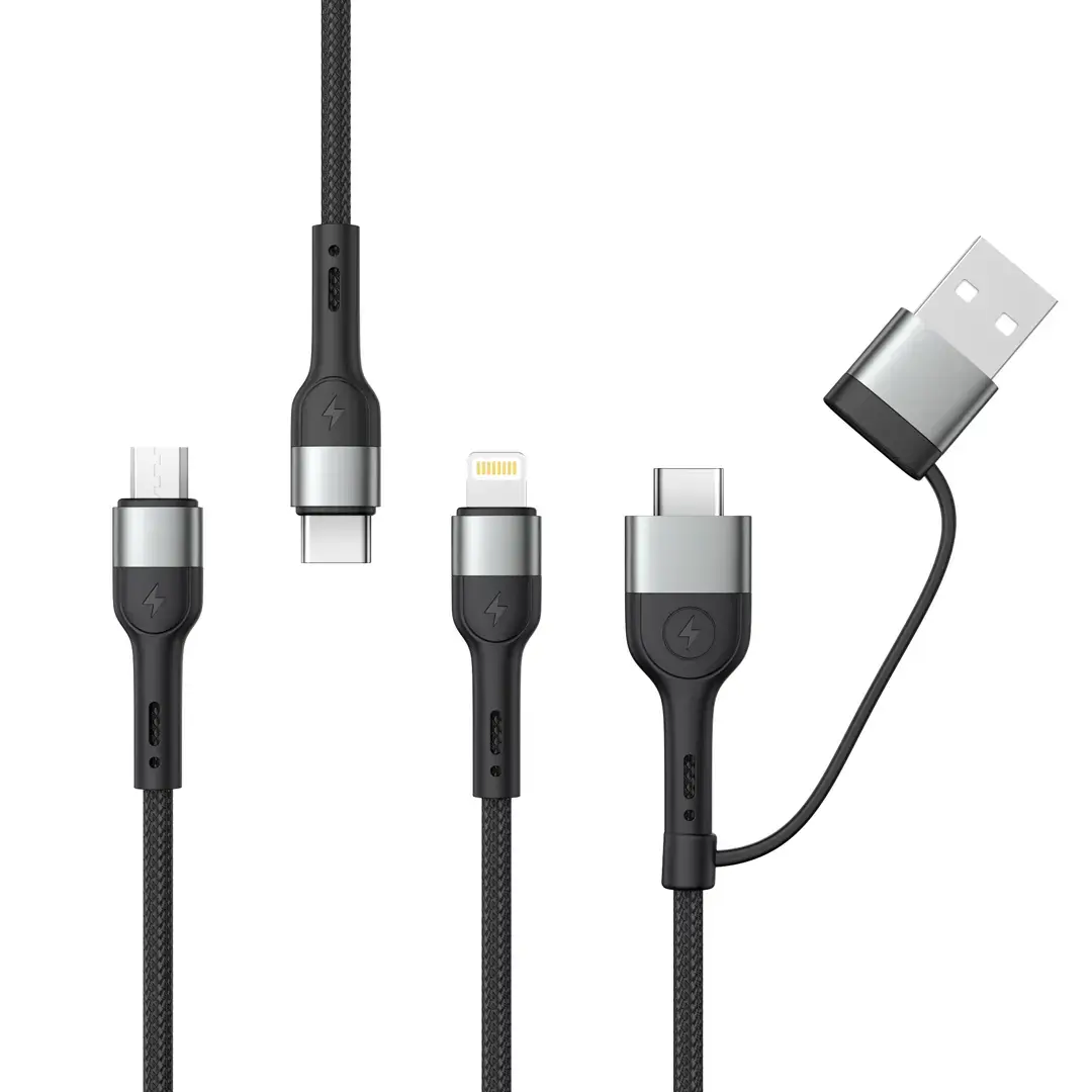 XO NB254 3-in-1 data transfer and charging cable | USB-A to USB-C, USB-C, Micro USB, Lightning | 15W | 1.2m | black