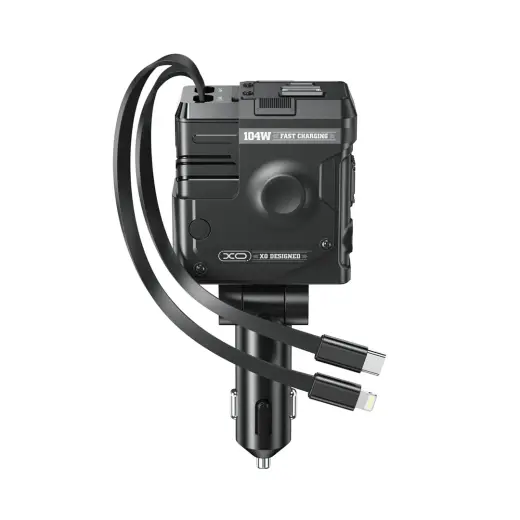 XO CC66 зарядка для автомобиля | 104W | USB-A, USB-C | с кабелем USB-C, кабелем Lightning в комплекте | черная