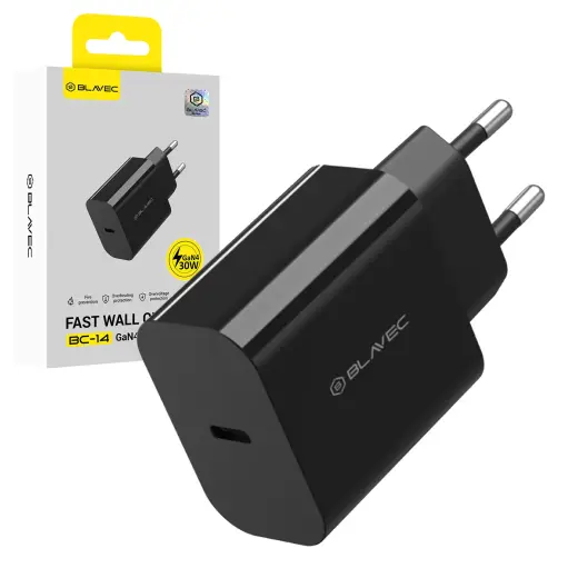 Blavec BC-14 GaN4 tīkla lādētājs | 30W | PD, QC, GaN, PPS | USB-C | melns