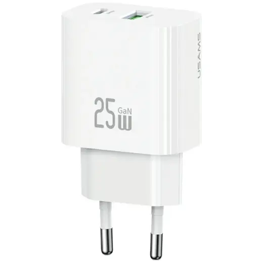 USAMS tīkla lādētājs CC315 T65 25W | 1xUSB-C 1xUSB-A ātrā uzlāde balts
