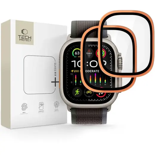 SZKŁO HARTOWANE TECH-PROTECT GLASS RING 2-PACK APPLE WATCH ULTRA 1 | 2 | 3 (49 MM) COSMIC ORANGE