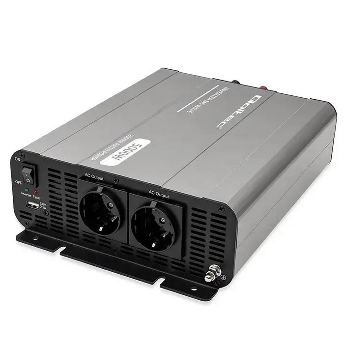 Qoltec MS Wave Voltage Converter | 12V to 230V | 2500/5000W | USB | Compatible with LiFePO4, GEL and AGM batteries