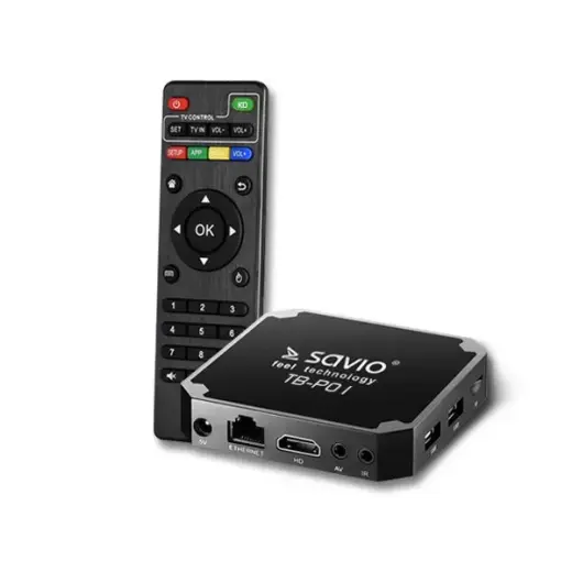 Savio TB-P01 Multimēdijas TV Ierīce Android 9.0 | 4K | Wi-Fi | 2GB | 16GB | 4 x 1.2 Ghz | H.265 | HDMI v2.0 | USB | Micro SD
