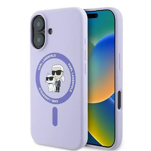 Karl Lagerfeld Karl&Choupette Silicone telefona maciņš priekš iPhone 16 Plus 6.7 violets