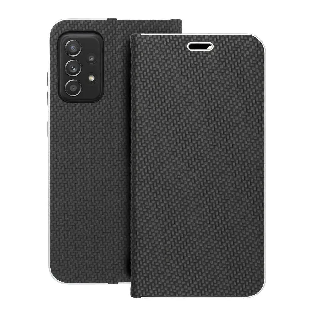 LUNA Book Carbon grāmatveida maciņš telefonam Samsung Galaxy A52 5G (A526) | A52 4G (A525) | A52s 5G (A528) melns