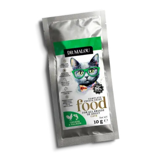 Liofilizēta barība kaķiem - DR Malou, Chicken with salmon, Adult Cats, 10g