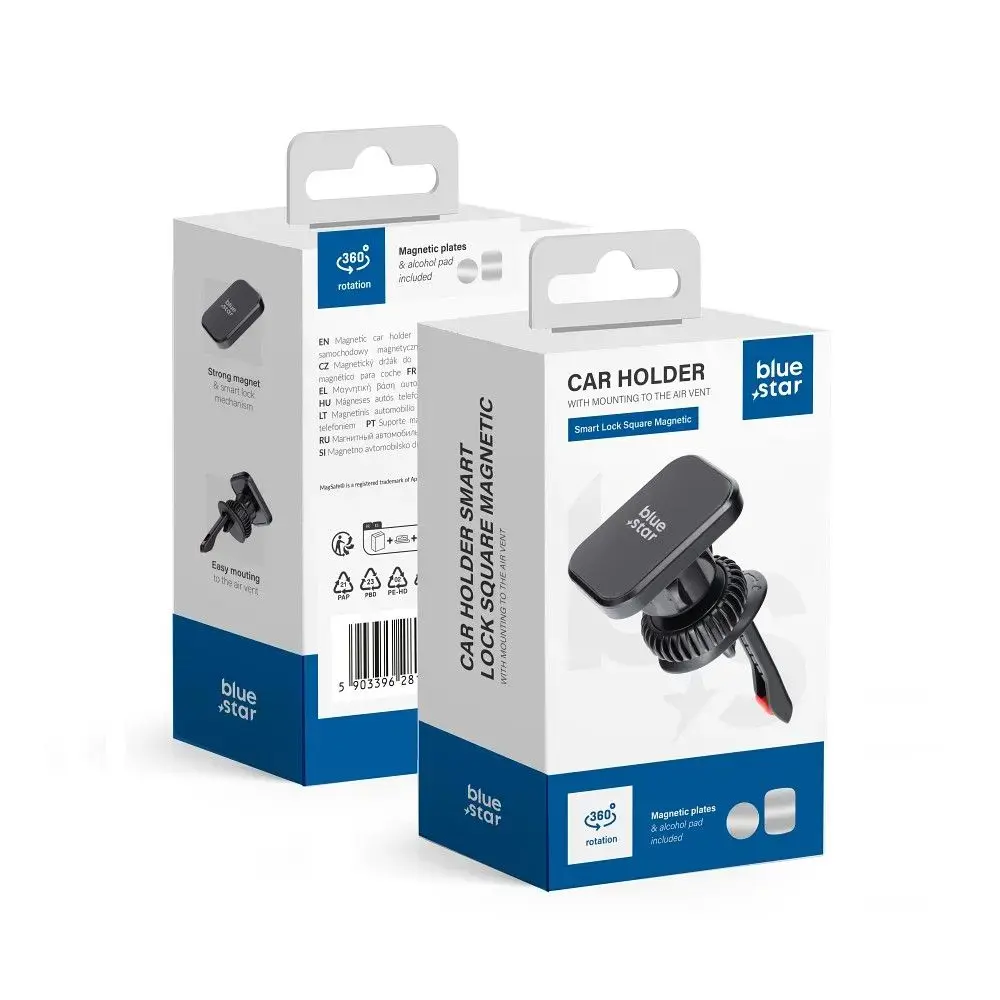 Magnetic car phone holder Blue Star Smart Lock Square air vent black