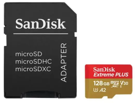 SanDisk Micro SD card Extreme Plus 128GB V30 / SDSQXBD-128G-GN6MA Red, gold S