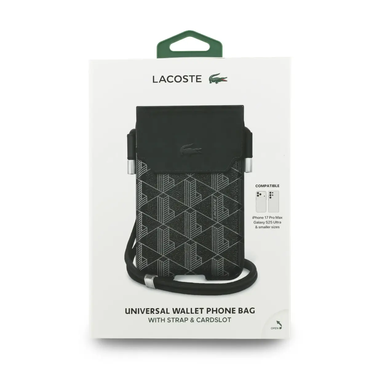 Lacoste PVC Blend Monogram Metal Logo Phone Pouch XL Black