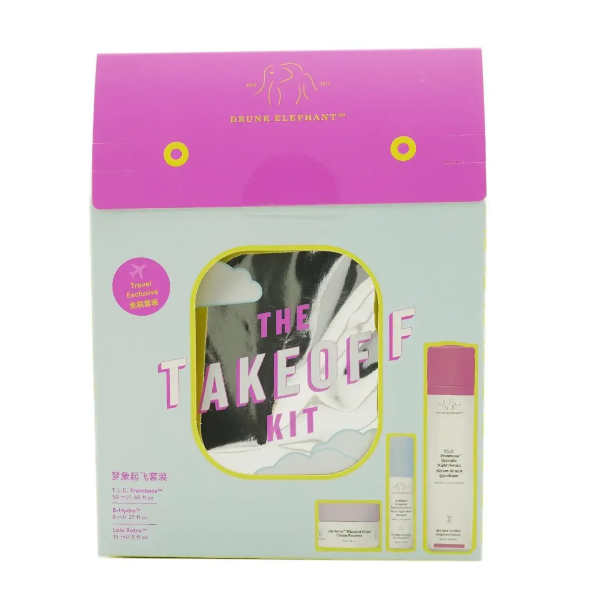 Set Drunk Elephant: T.L.C. Framboos Glycolic, Refining, Night, Serum, For Face, 50 ml +  B-Hydra Intensive, Hydrating, Serum, For Face, 8 ml + Lala Retro, Recovery, Cream, For Face, 15 ml