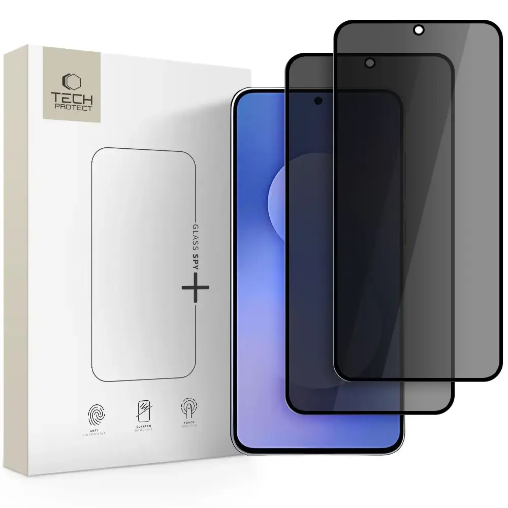 Tech-Protect Glass Spy+ aizsargstikls telefona ekrānam Galaxy S25 FE (privātuma efekts) (saderīgs ar pirksta nospieduma sensoru) (2 gab.)