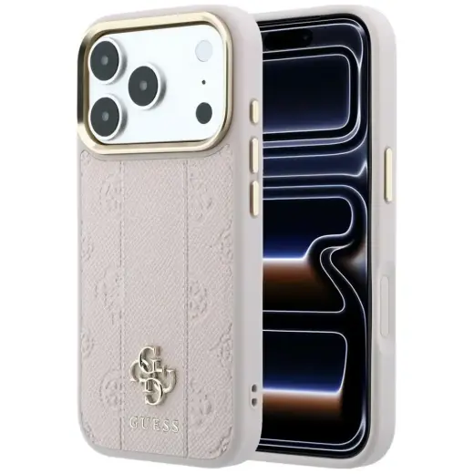 Case Guess Stripe Peony 4G Logo MagSafe for iPhone 18 Pro / 17 Pro pink