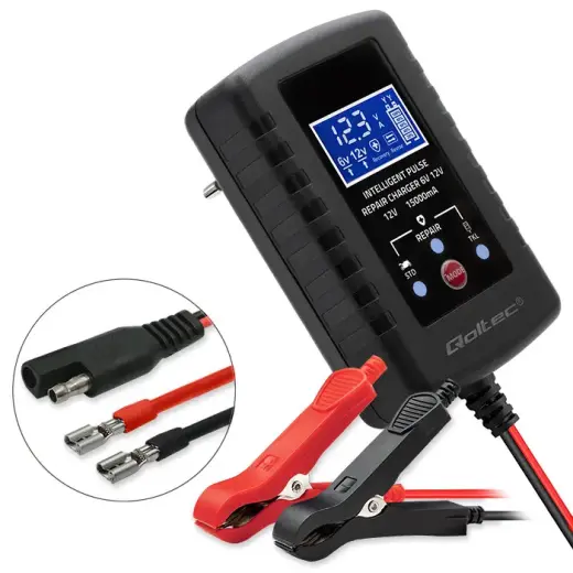 Qoltec Automatic charger for AGM GEL STD 6V/12V battery | 2A | Rectifier with repair function and LED display 
