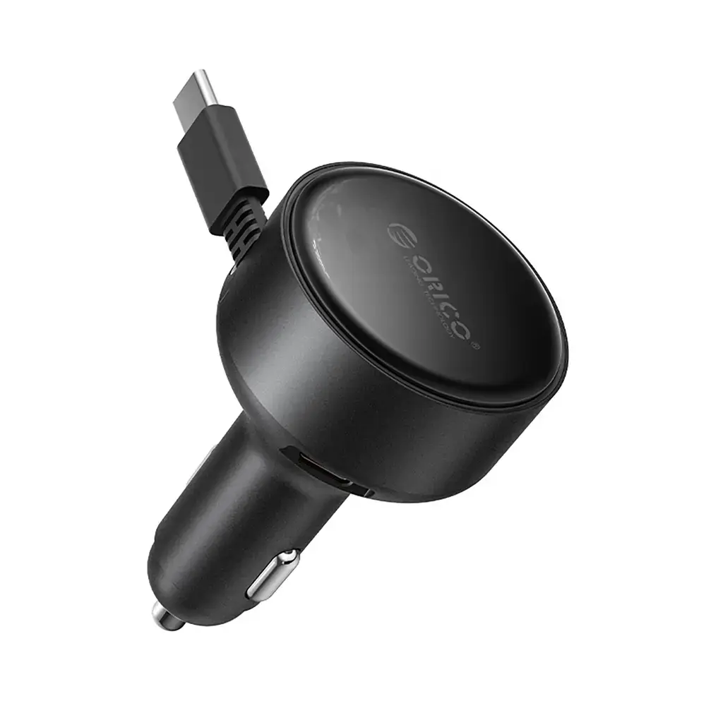Orico FC-60-2C car charger | 60W | USB-C, USB-A | with built-in retractable USB-C cable (65 cm) | black