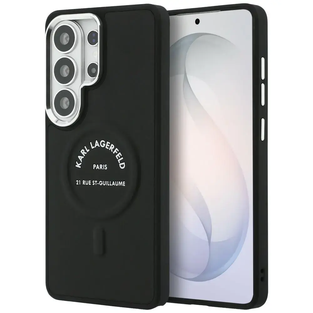 Karl Lagerfeld Embossed RSG Logo maciņš un ar statīvu telefonam Samsung Galaxy S26 Ultra (S948) melns